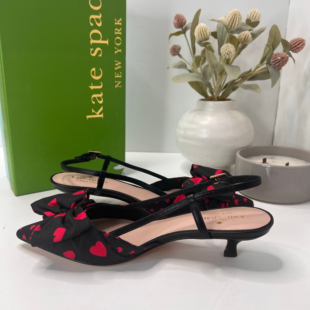 Kate Spade Daxton Heart Kitten Heel Slingback Black/Red Women 6.5M Valentine - Picture 6 of 11
